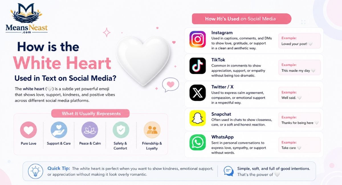 How is the white heart used in text on social media?